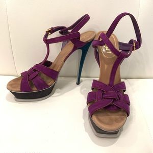 YSL Tribute Multicolor Suede Heels Sz 40.5